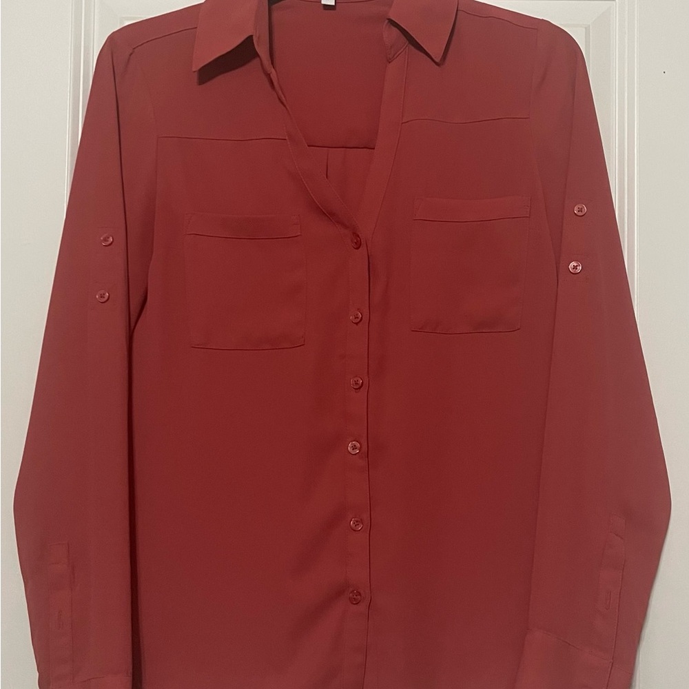 Women's Red Button-Up Blouse